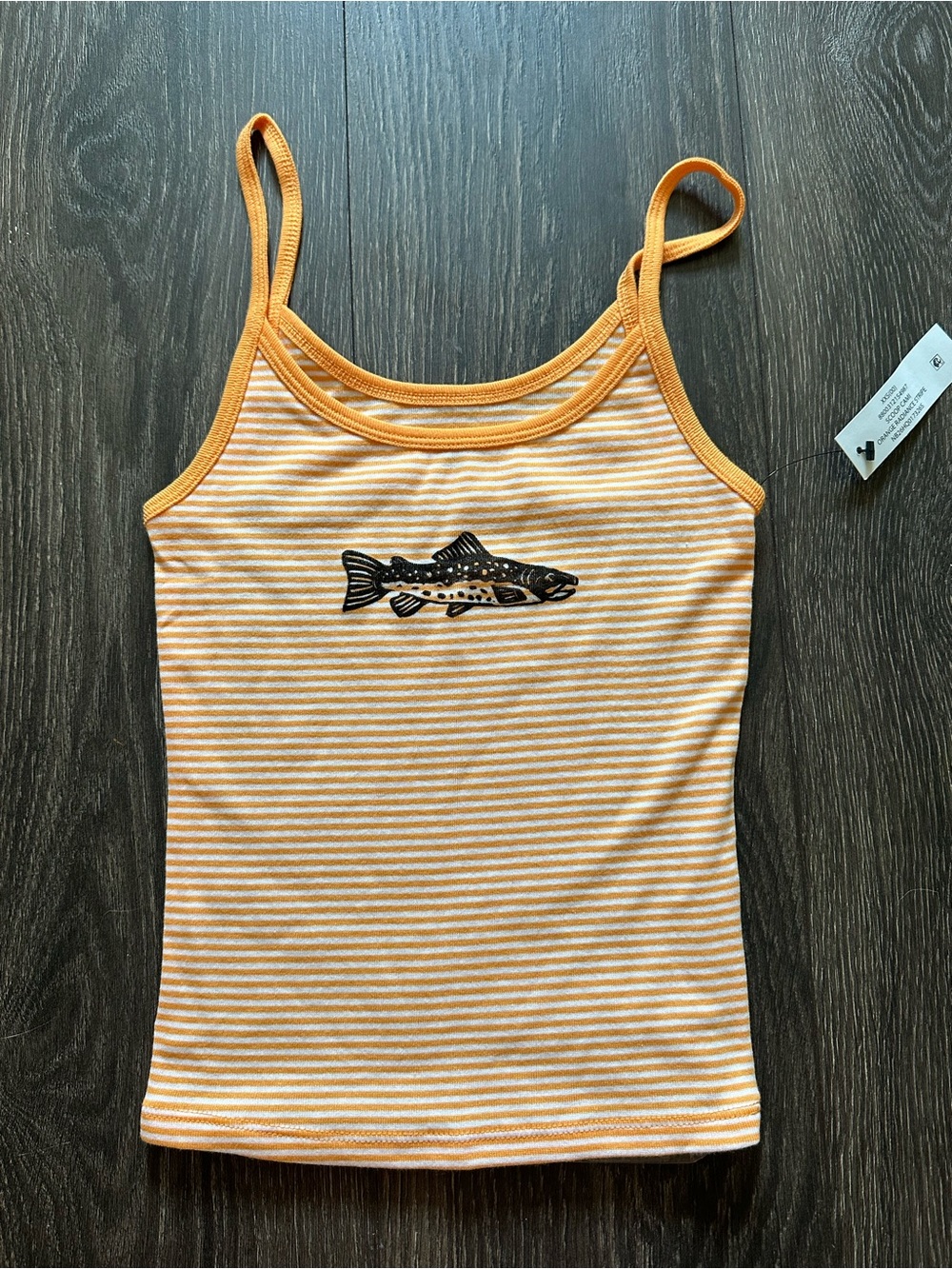 Striped Spaghetti Strap Tank with Fish Motif - Yellow & White